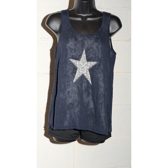 Charming Charlie Sleeveless Navy Blue Knit Sweater Tank Top White Star Small - Picture 1 of 5